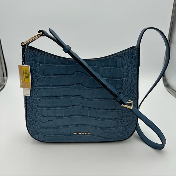 Michael Kors Blue Crocodile-Embossed Crossbody Bag - Picture 1 of 4